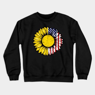 Sunflower American Flag Hockey Lover Gifts 4th Of July Crewneck Sweatshirt